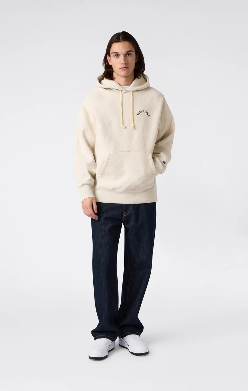 Heavyweight Men's Hooded Sweatshirt with Brushed Interior and Print Reverse Weave