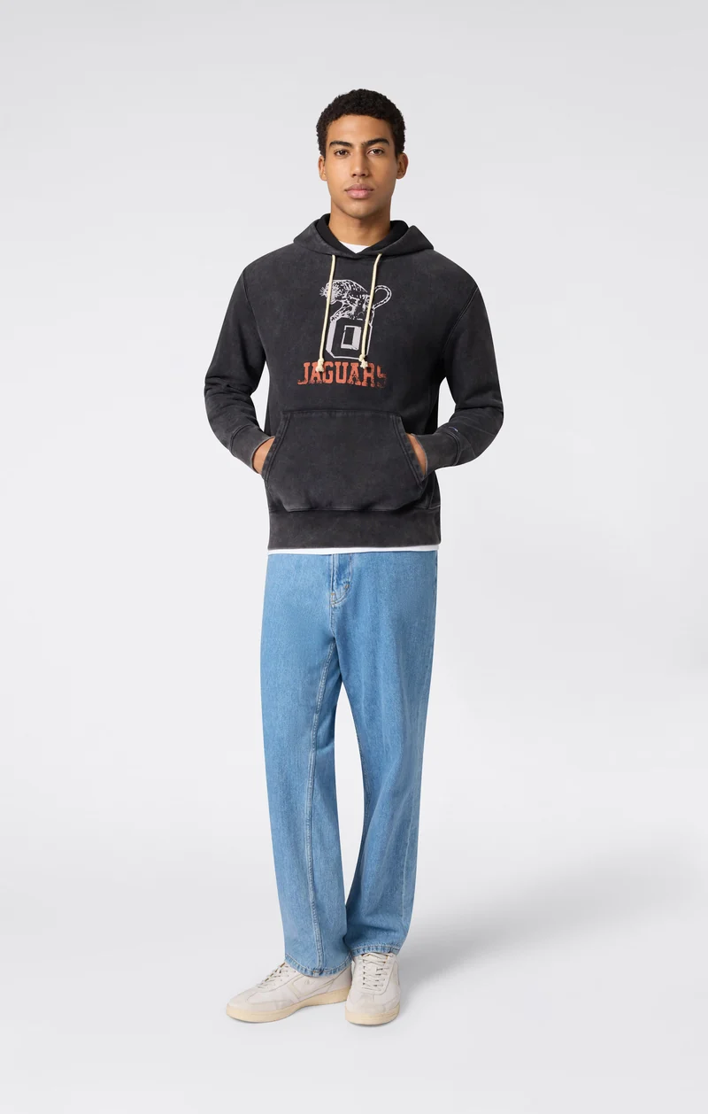 Heavyweight Men's Hooded Sweatshirt with Brushed Interior and Print Reverse Weave