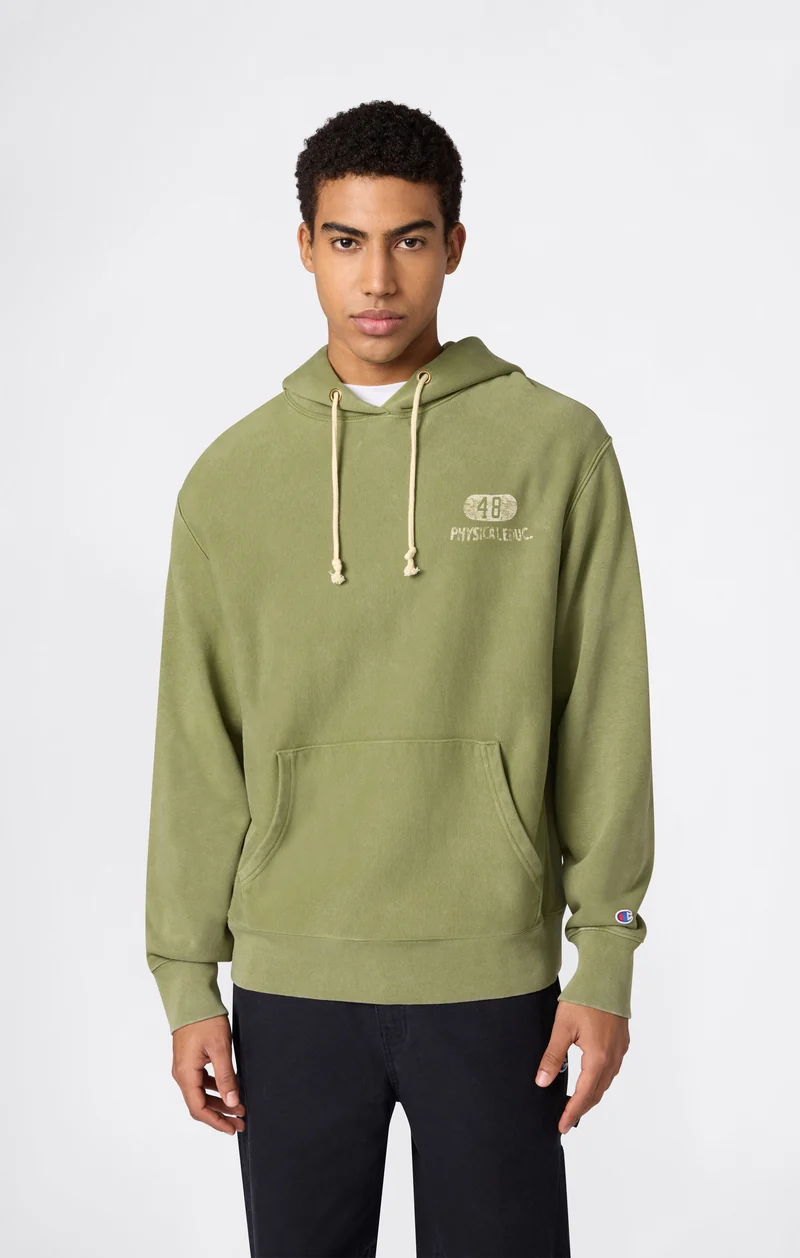 Heavyweight Men's Hooded Sweatshirt with Brushed Interior and Print Reverse Weave