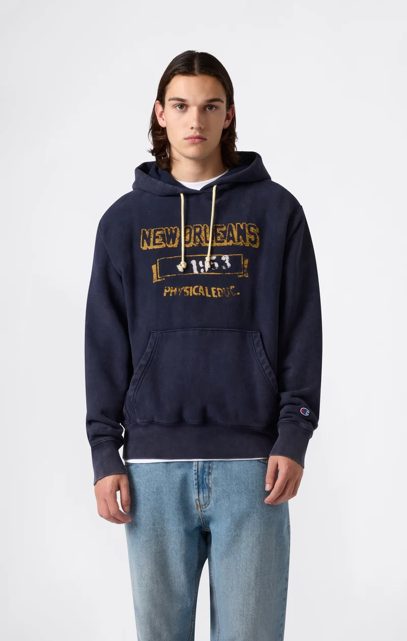 Heavyweight Men's Hooded Sweatshirt with Brushed Interior and Print Reverse Weave