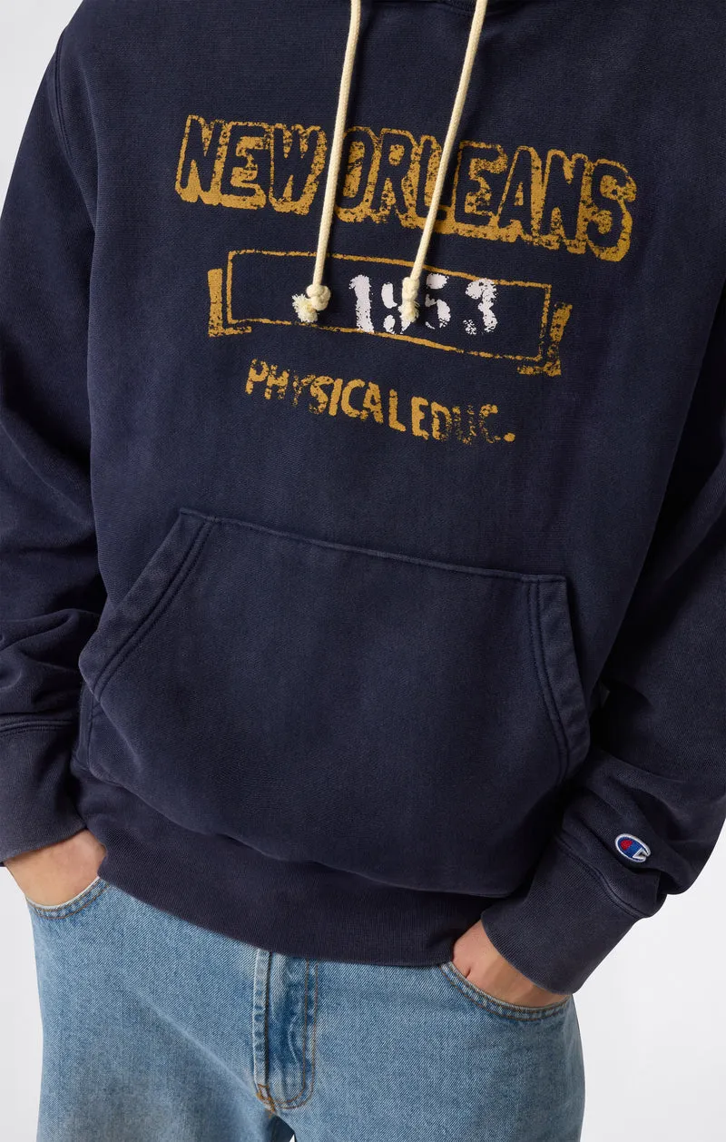 Heavyweight Men's Hooded Sweatshirt with Brushed Interior and Print Reverse Weave