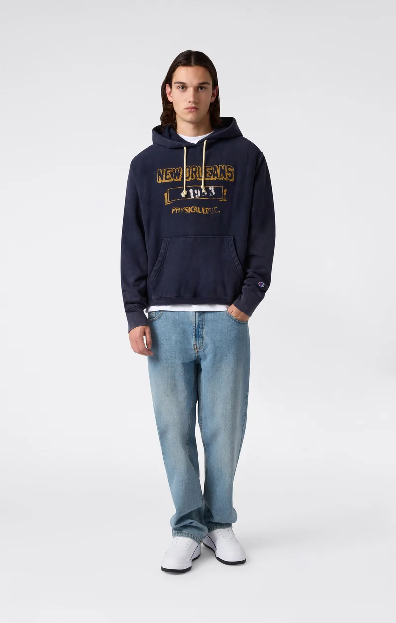 Heavyweight Men's Hooded Sweatshirt with Brushed Interior and Print Reverse Weave