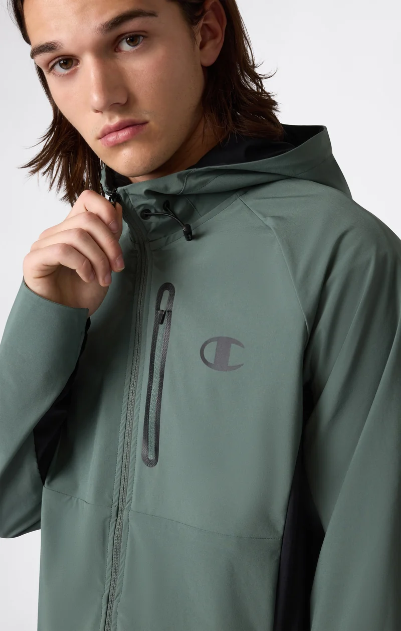 Men’s Stretch Woven Nylon Hooded Track Top Slim Fit