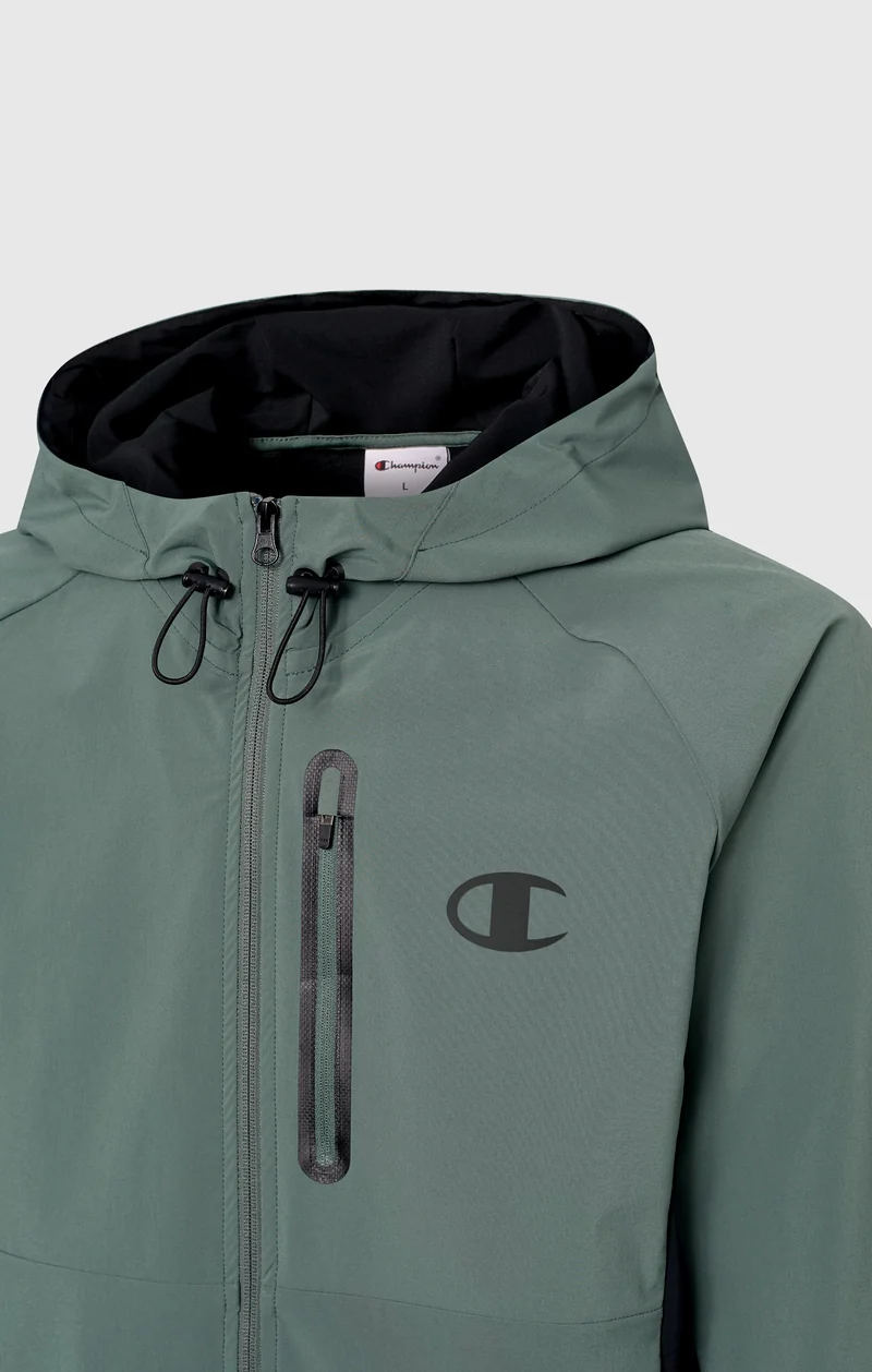 Men’s Stretch Woven Nylon Hooded Track Top Slim Fit