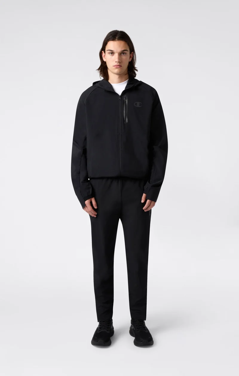 Men’s Stretch Woven Nylon Hooded Track Top Slim Fit