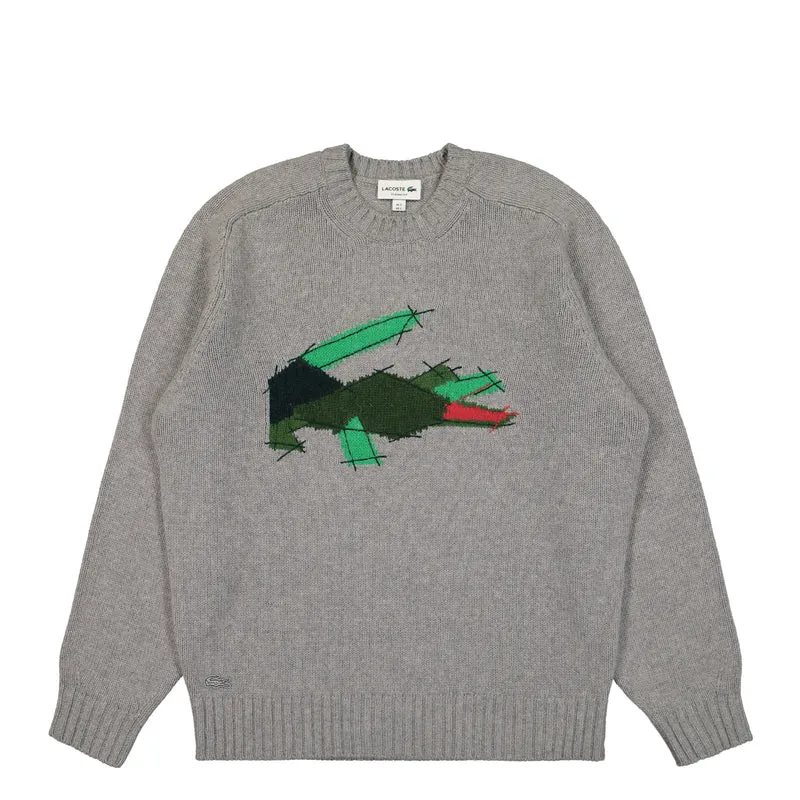 Crocodile Motif Carded Wool Sweater