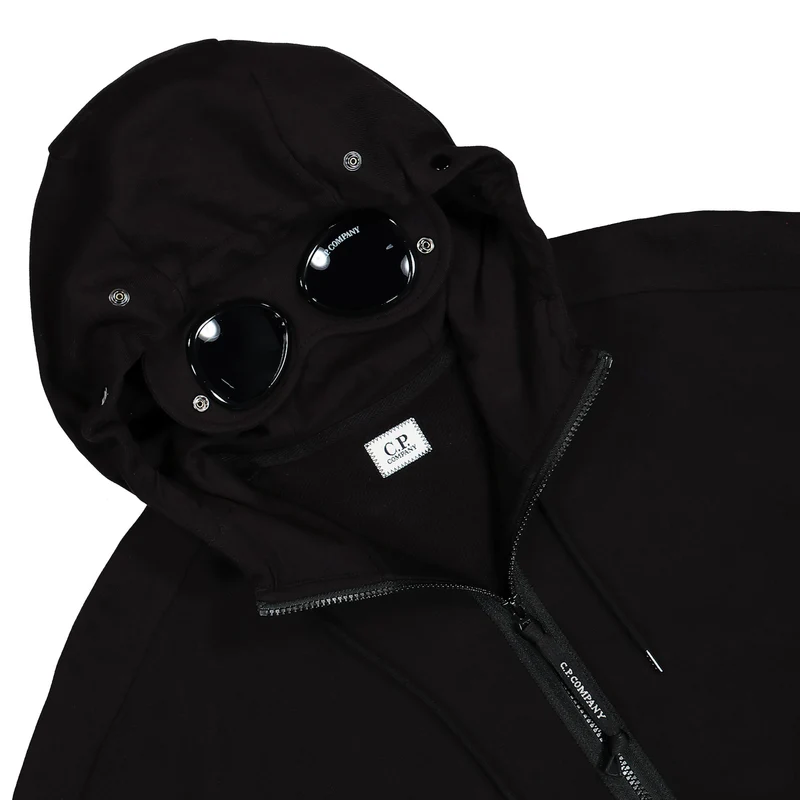Diagonal Raised Fleece Goggle Zipped Hooded Sweatshirt