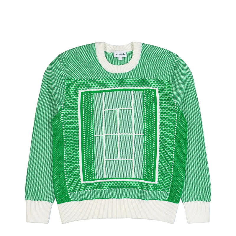 Tennis Court Jacquard Crew Neck Sweater