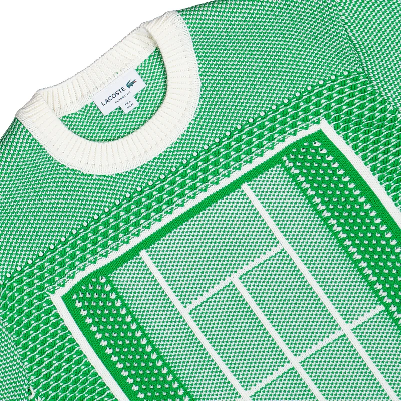Tennis Court Jacquard Crew Neck Sweater