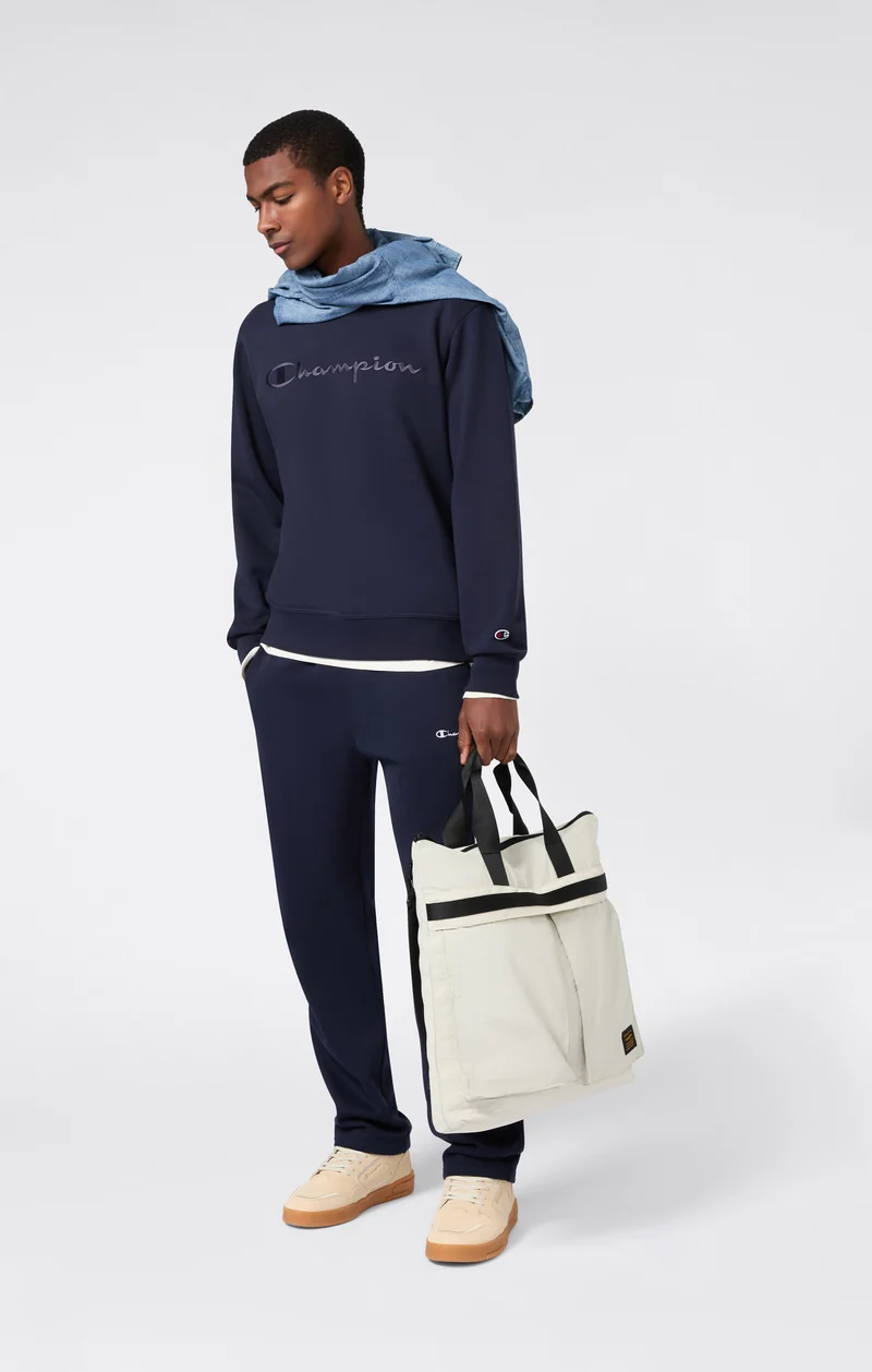 Men’s Fleece Crewneck Sweatshirt with Big Embroidered Logo Icons