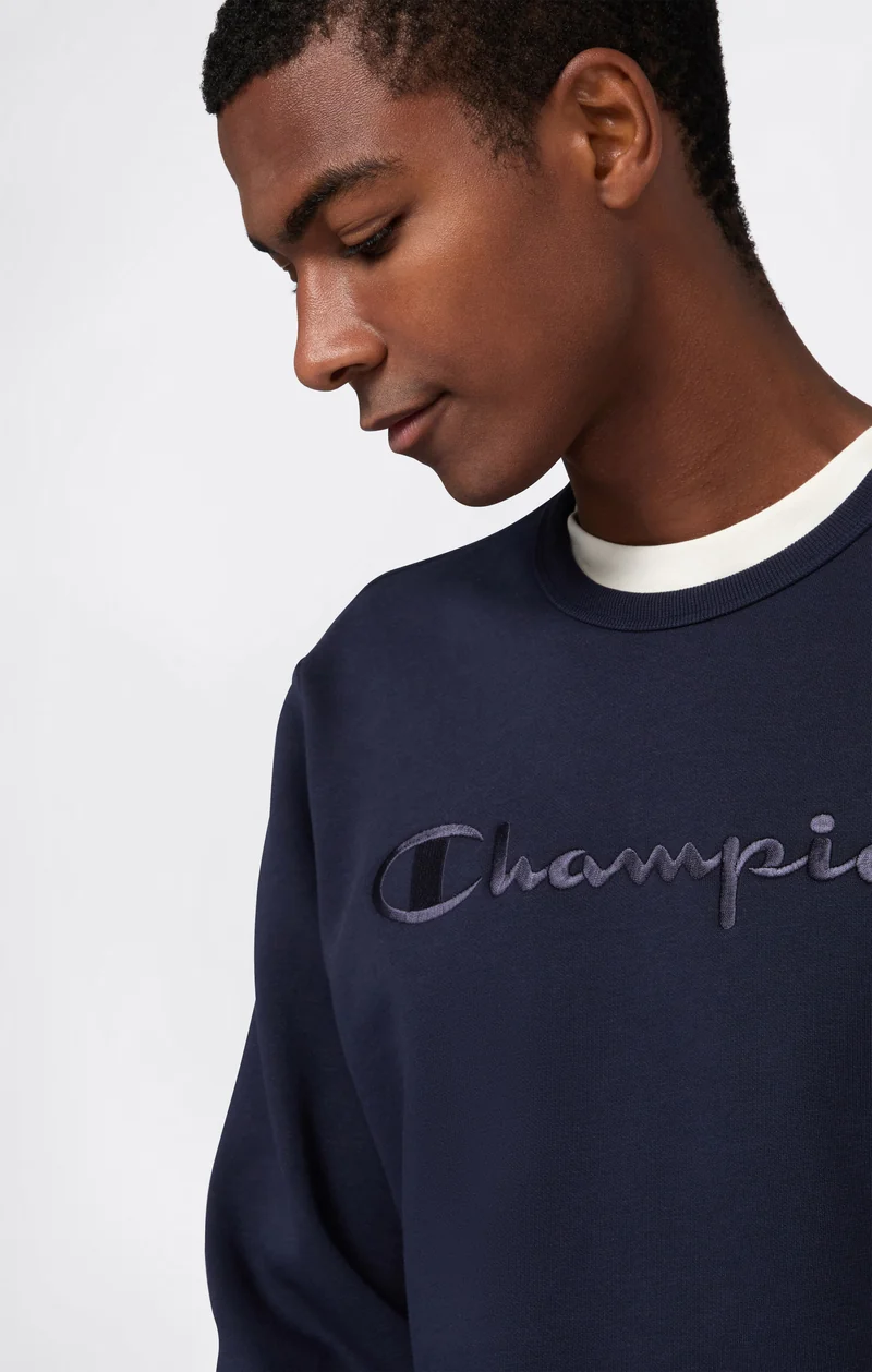 Men’s Fleece Crewneck Sweatshirt with Big Embroidered Logo Icons