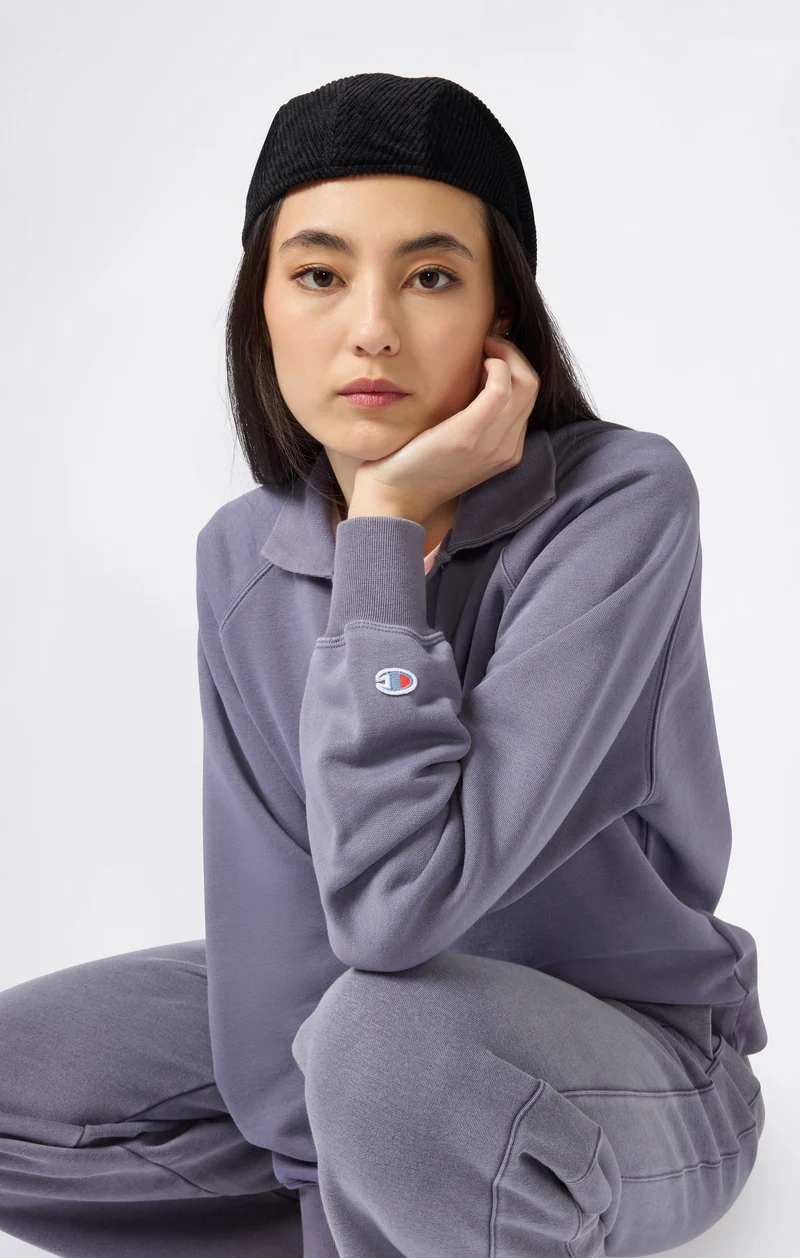 Women's Washed Polo Neck Fleece Sweatshirt Icons