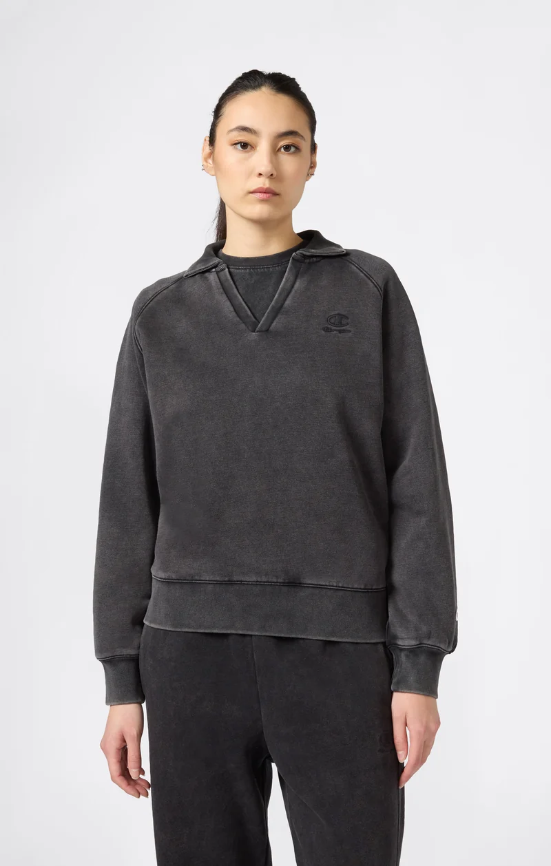 Women's Washed Polo Neck Fleece Sweatshirt Icons
