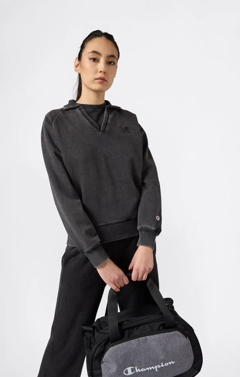 Women's Washed Polo Neck Fleece Sweatshirt Icons