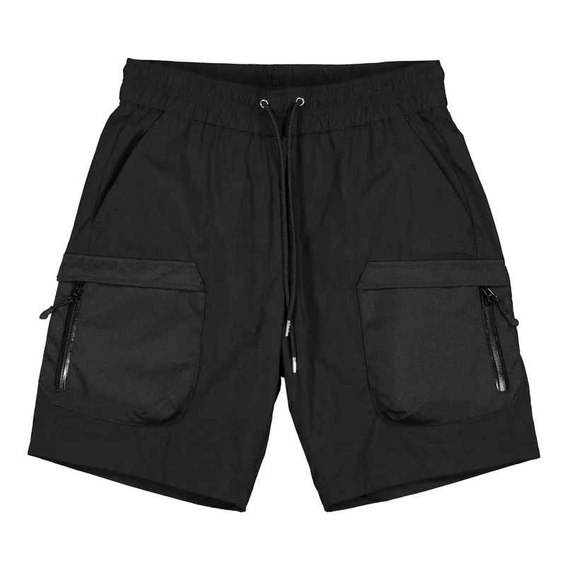 high shrunk nylon cargo shorts